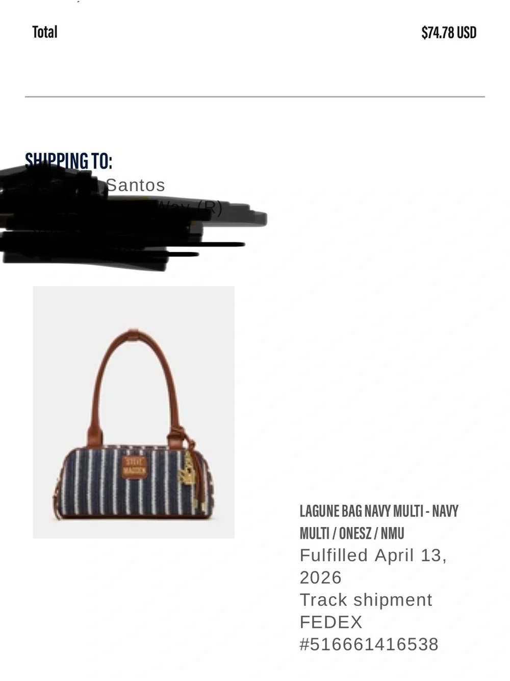 Steve Madden Black & White Striped Shoulder Bag with Brown Trim